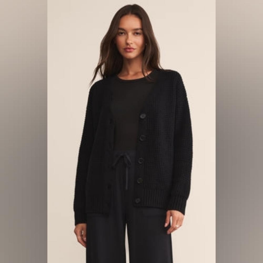 Z Supply Black Oversized Cardigan Buttom Down Sweater Size Large